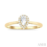 5x3 MM Pear Shape White Topaz and 1/20 Ctw Single Cut Diamond Halo Semi-Precious Ring in 10K Yellow Gold